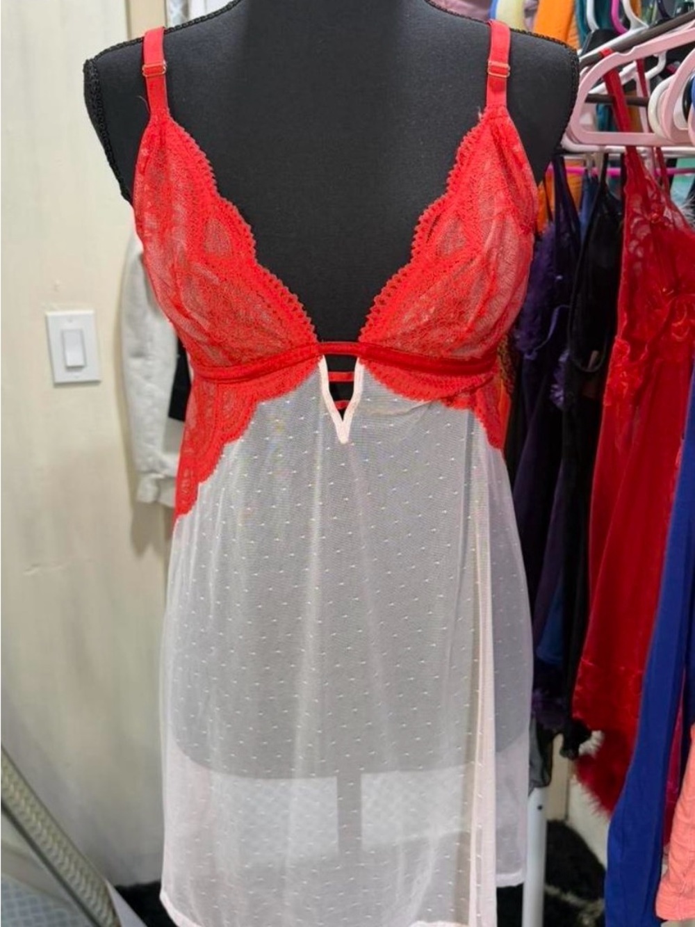 Auden Red Lace & White Mesh Chemise